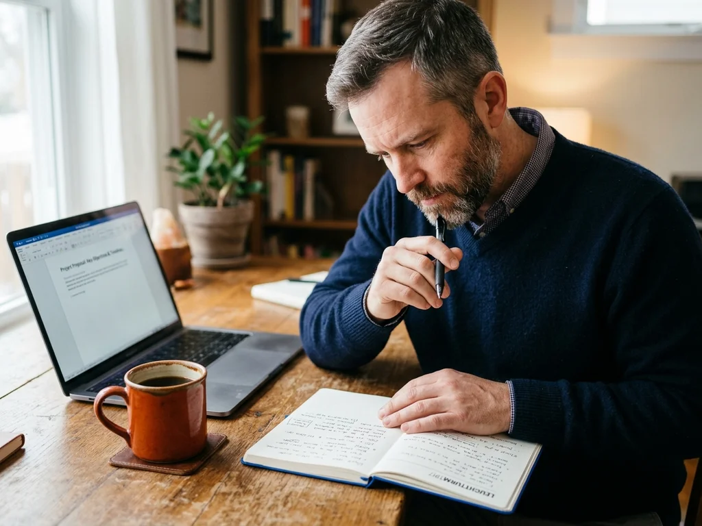 Portrait de Nicolas Petit, consultant SEO, travaillant sur une stratégie éditoriale à Bobigny.